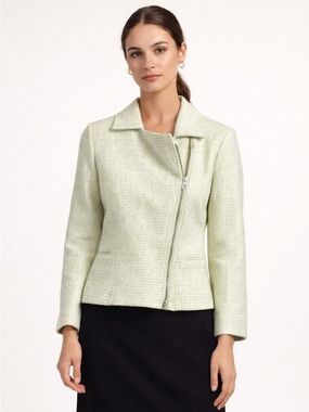 Ted Baker Noira Cropped Boucle Biker Jacket Pale Green Metallic Gold